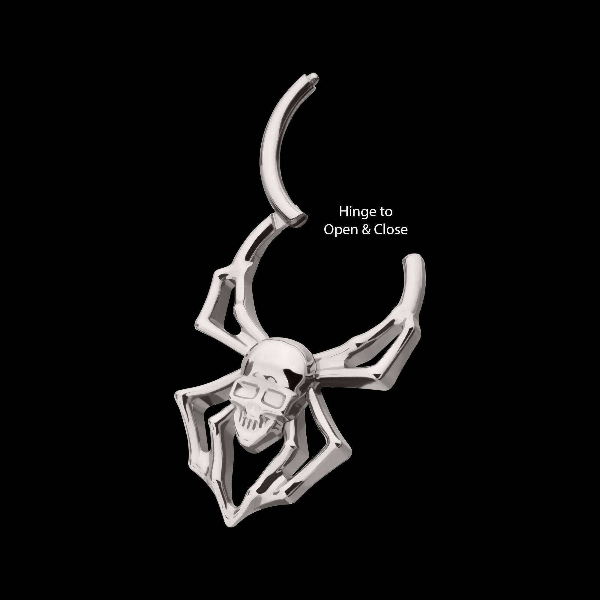 Spider Skull Front Facing Hinged Segment Clicker Hoop Earring / Nosering – Titanium
