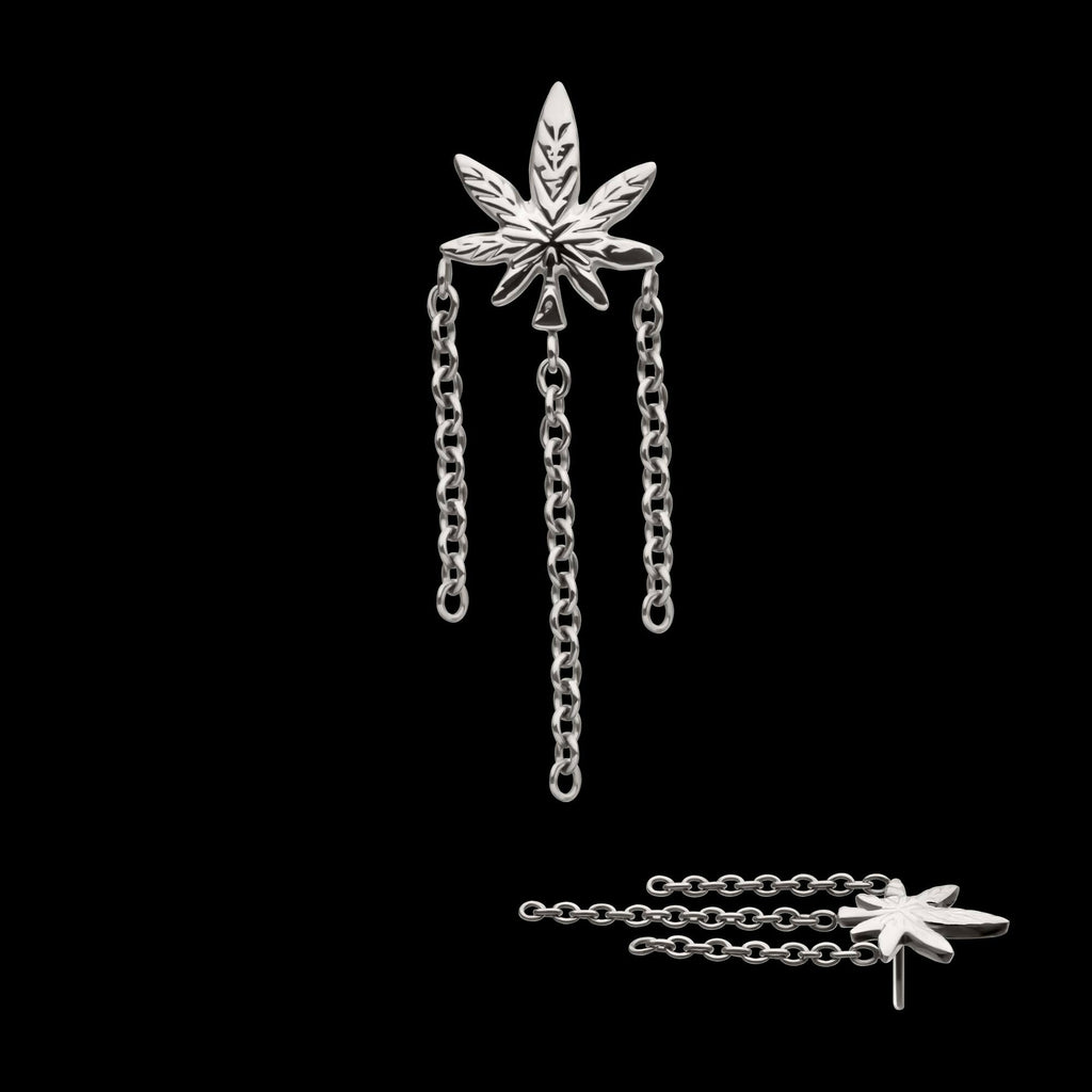 Titanium Threadless Pot Leaf Top with Triple Dangle Chain