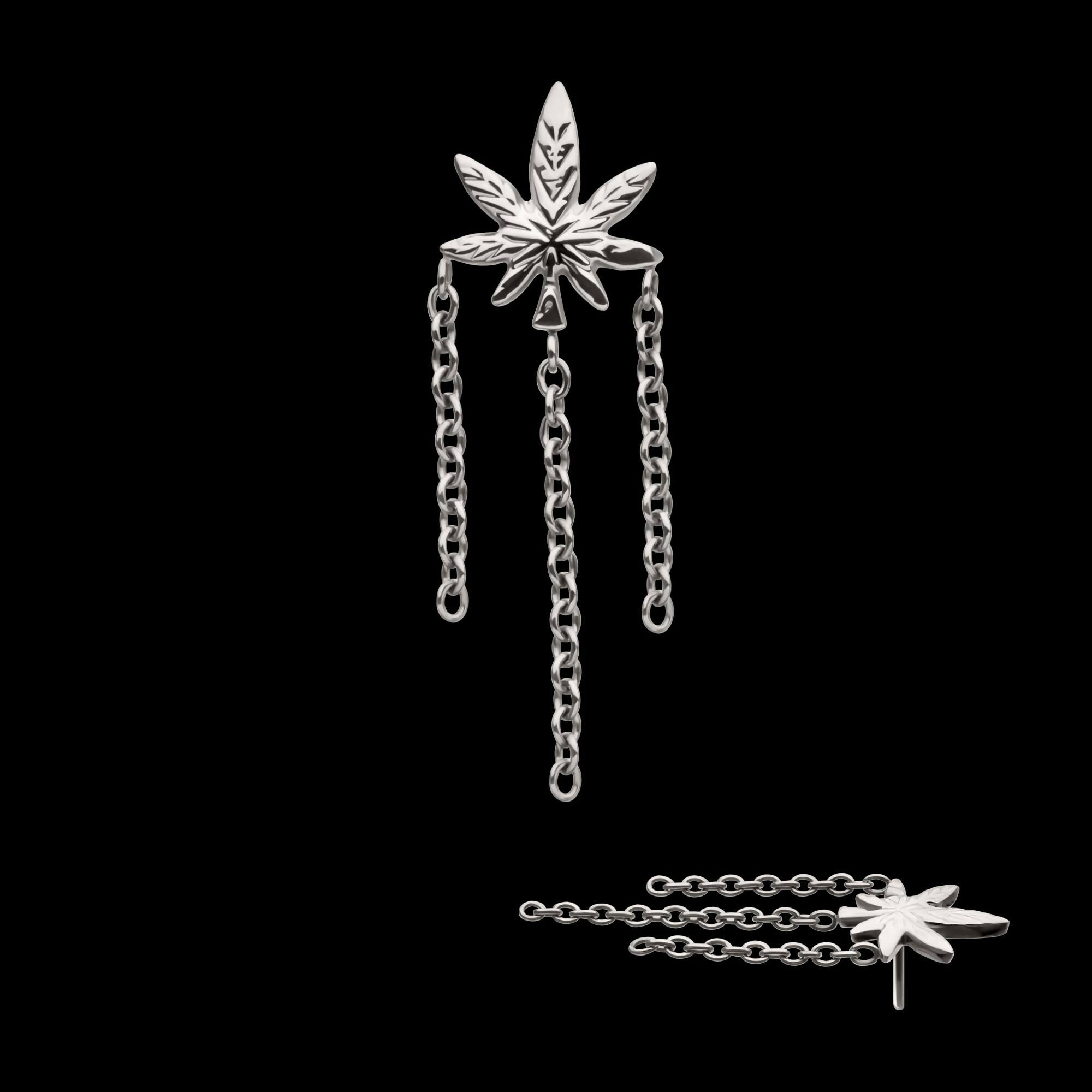 Titanium Threadless Pot Leaf Top with Triple Dangle Chain
