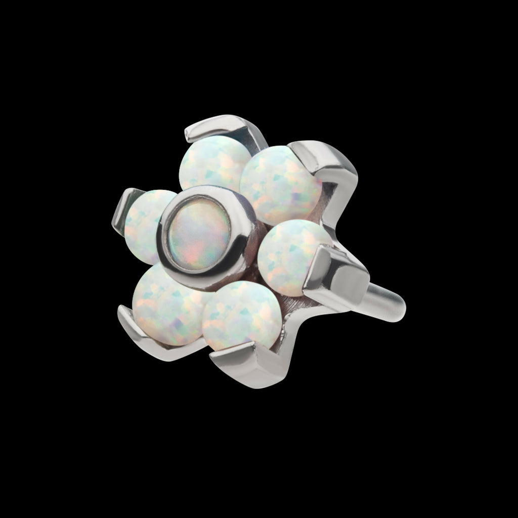 Titanium Threadless with Prong Set Multicolor 7 Rainbow Opal Flower Top