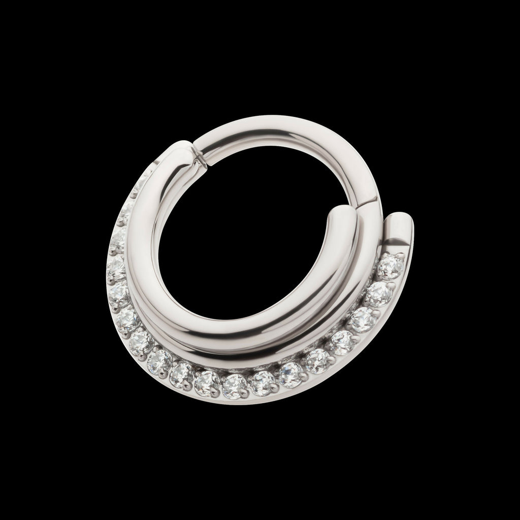 Triple Stacked Front Facing Hinged Segment Clicker with CNC Set 1mm Full Clear CZ Hoop Earring / Nosering – Titanium