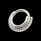 Triple Stacked Front Facing Hinged Segment Clicker with CNC Set 1mm Full Clear CZ Hoop Earring / Nosering – Titanium