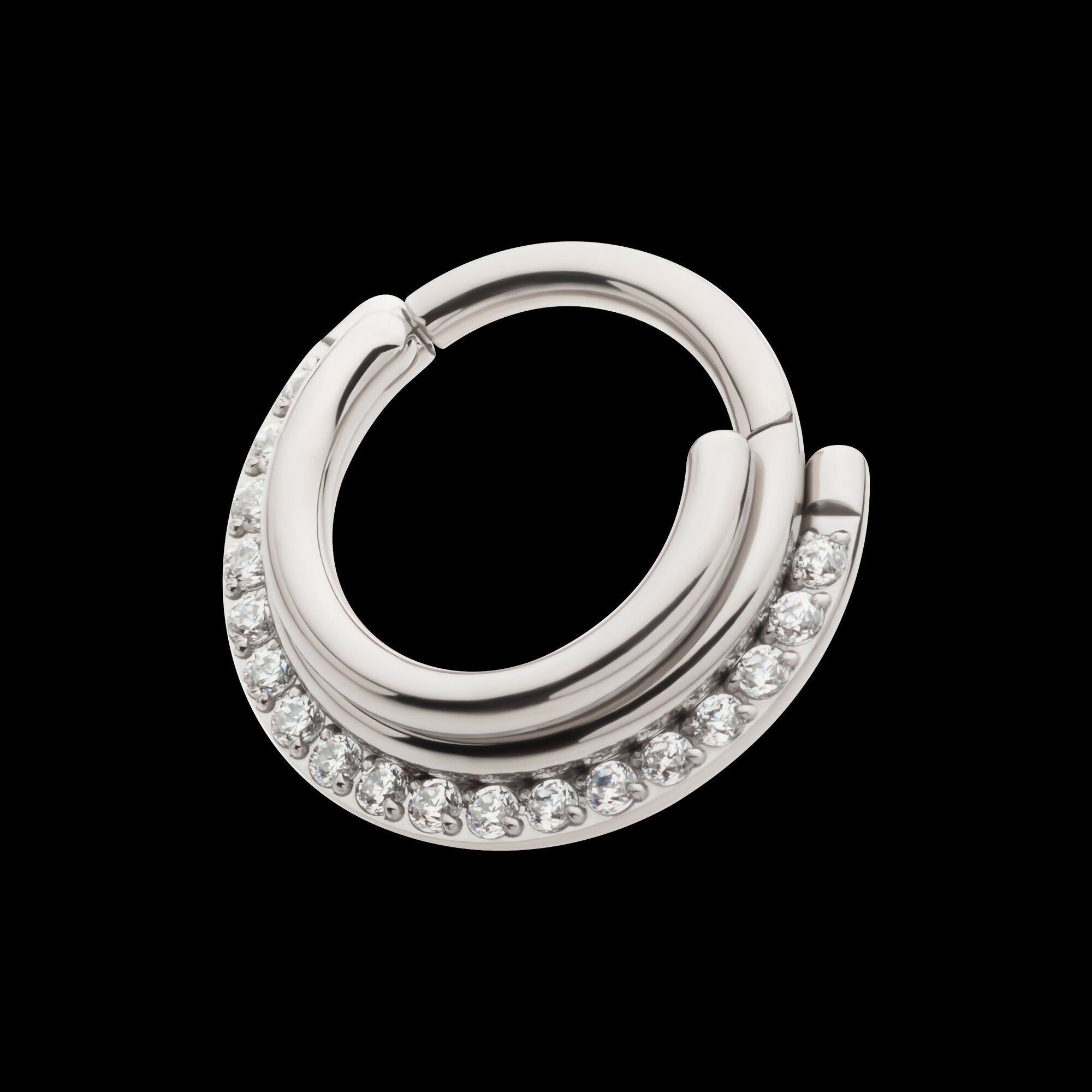 Triple Stacked Front Facing Hinged Segment Clicker with CNC Set 1mm Full Clear CZ Hoop Earring / Nosering – Titanium