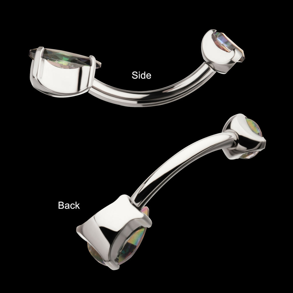 Internally Threaded Double Prong Set Teardrop Gem Fixed Bottom Navel Earring / Nosering – Titanium