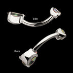 Internally Threaded Double Prong Set Teardrop Gem Fixed Bottom Navel Earring / Nosering – Titanium