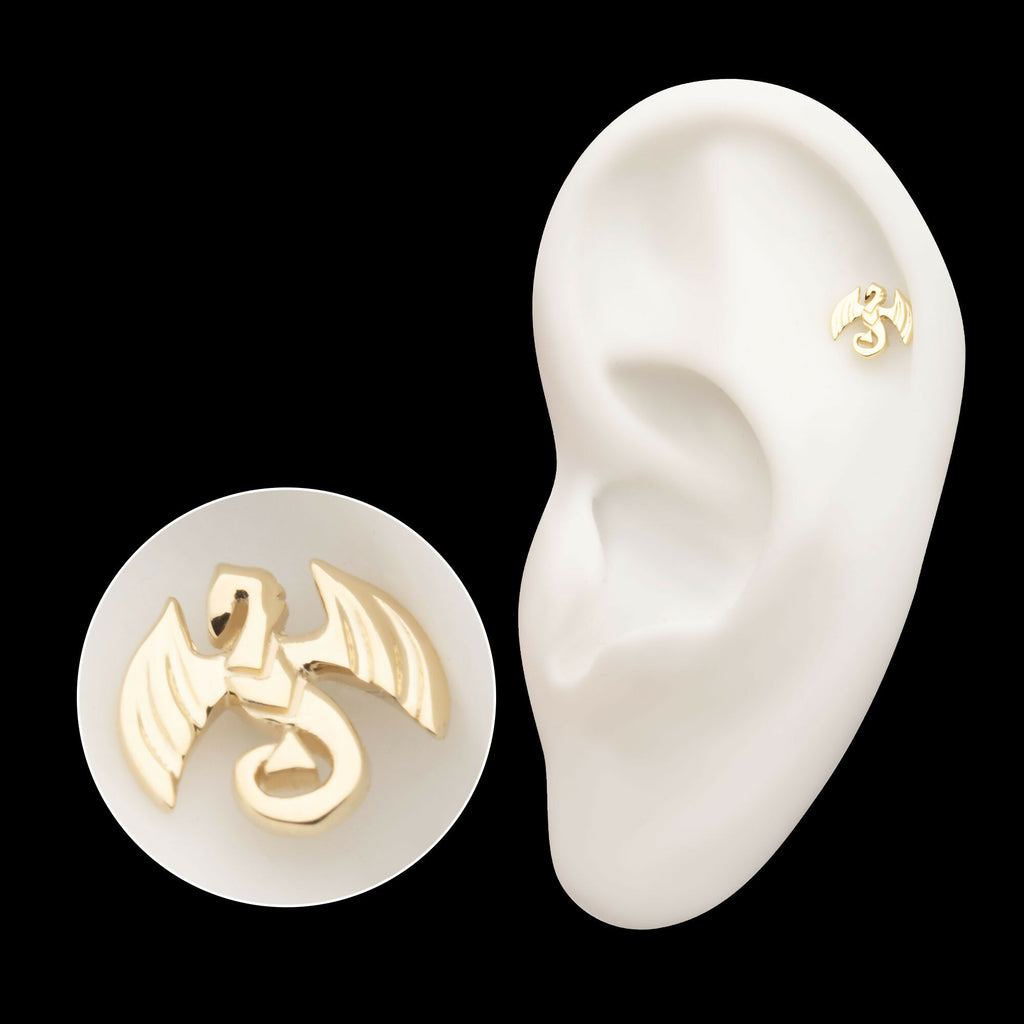 14Kt Yellow Gold Threadless Winged Dragon Top