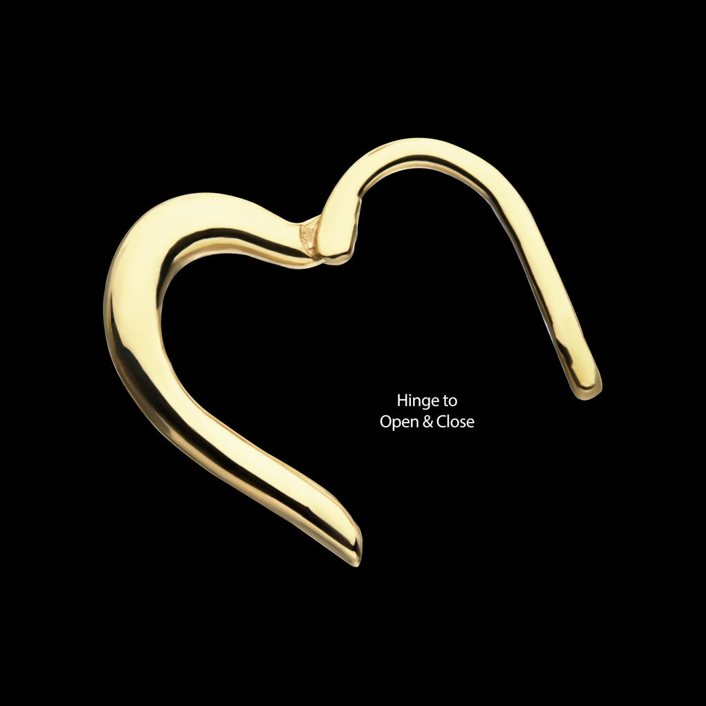 Right Heart Shape Front Facing Hinged Segment Ring Earring / Nosering – 14kt Gold