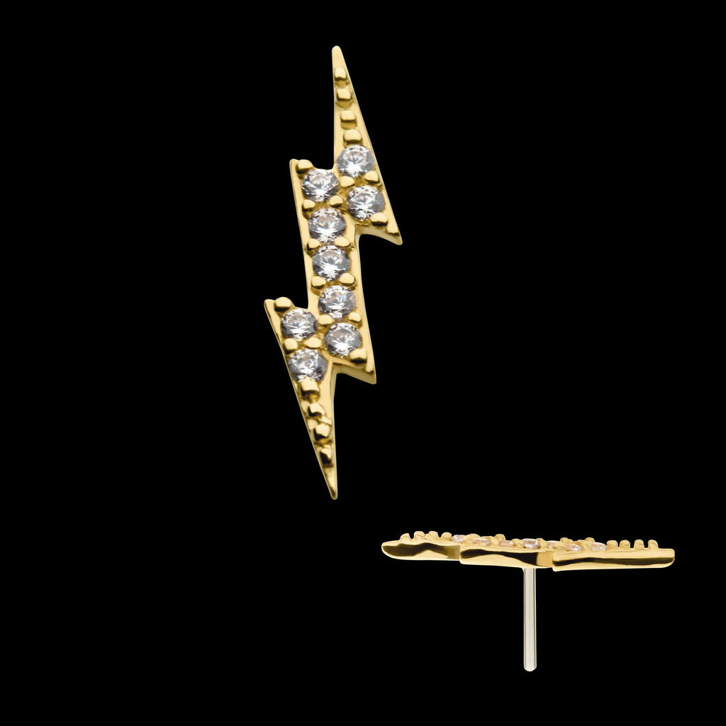 14kt Yellow Gold Threadless with Prong Set CZ Lightning Bolt Top