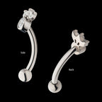 Internally Threaded with 4 Clear AAA CZ Fixed Top Curved Barbell Earring / Nosering – Titanium
