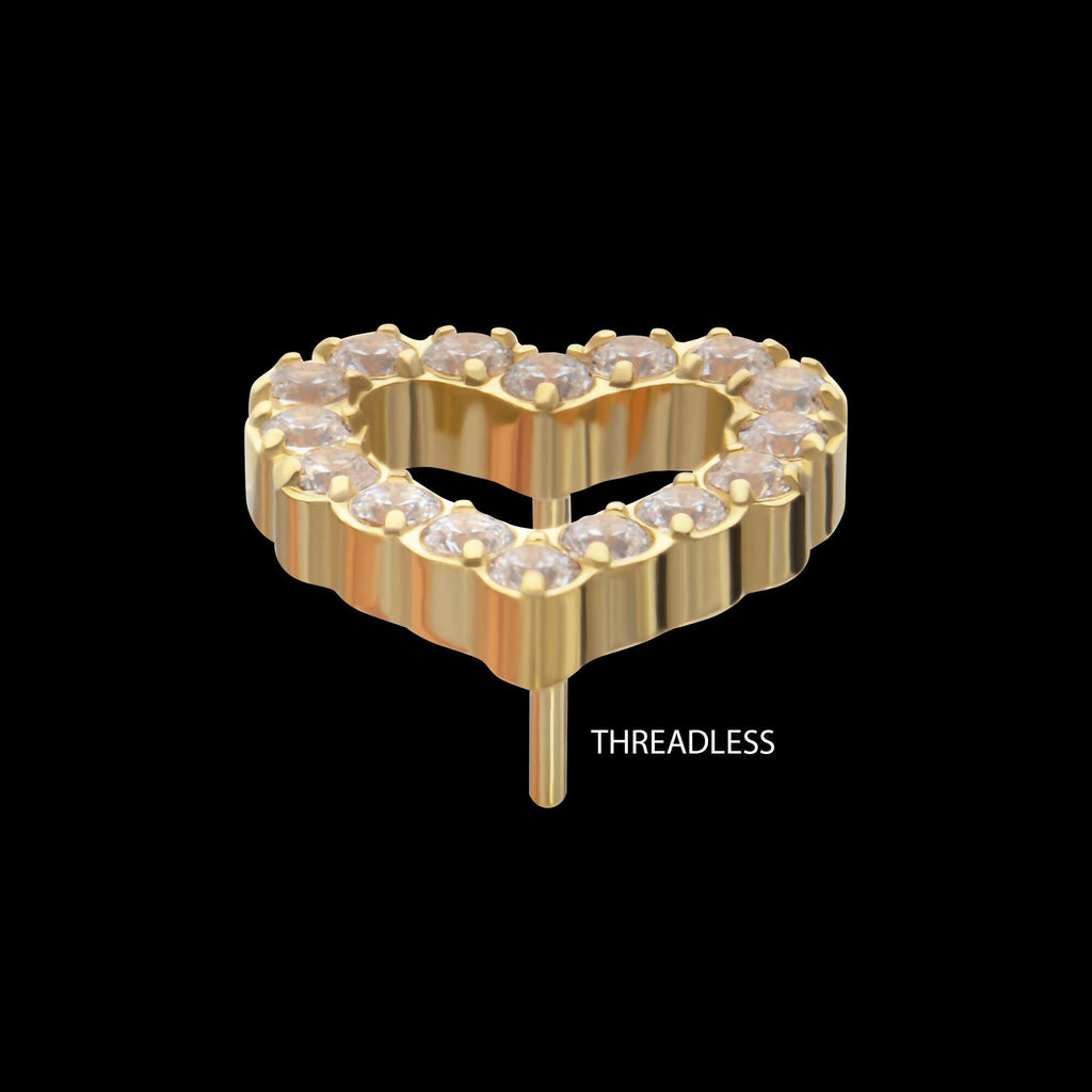 24Kt Gold PVD Titanium Threadless Pave Set Gem Hollow Heart Top
