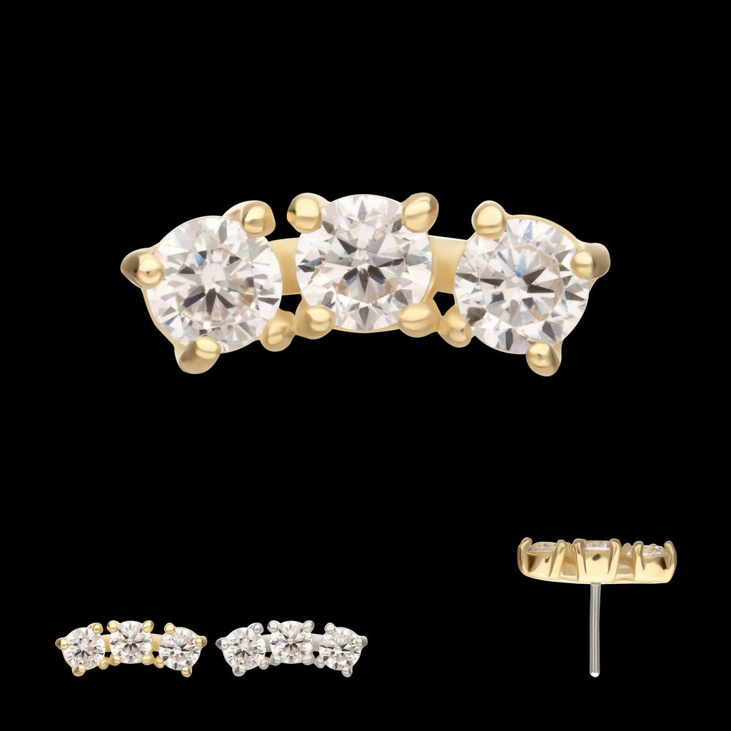 14Kt Gold Threadless Centered Gem Curved Cluster Top