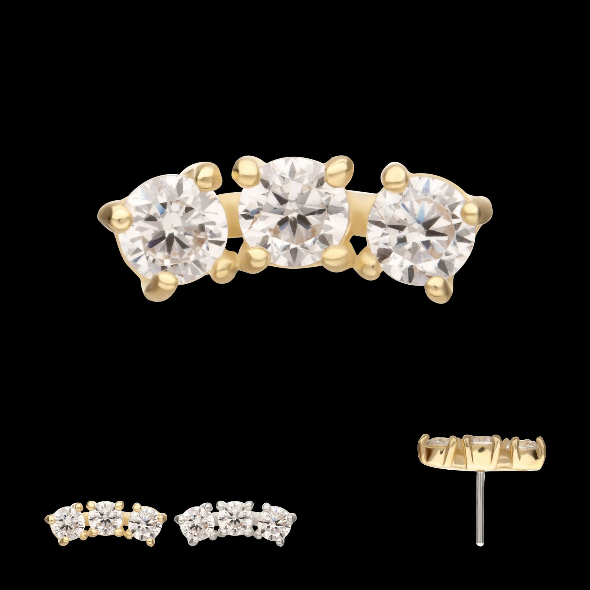 14Kt Gold Threadless Centered Gem Curved Cluster Top