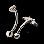 Internally Threaded with Beaded Bezel Set CZ 3-Cluster Fixed Top Curved Barbell Earring / Nosering – Titanium