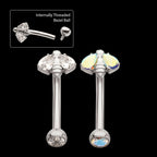 Internally Threaded Bee Fixed Top Curved Barbell with Prong Set Teardrop Gem Earring / Nosering – Titanium