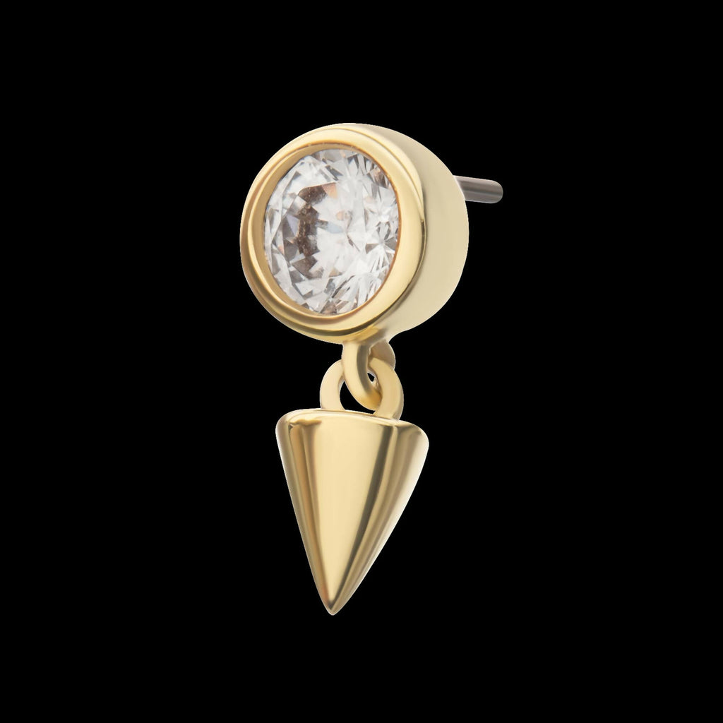 14Kt Yellow Gold Threadless Bezel Set Round Gem Top with Spike Dangle