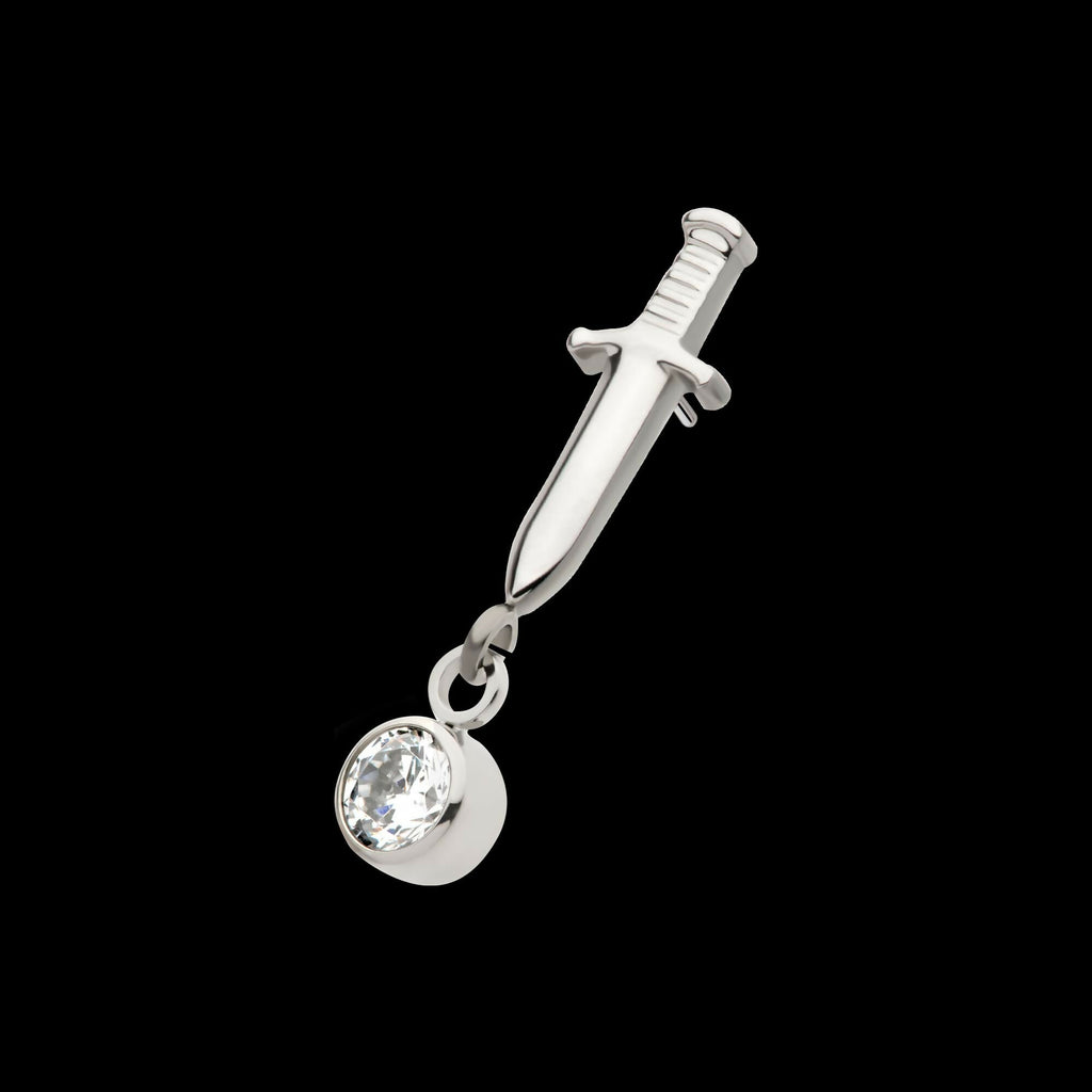 Titanium Threadless Dangle Bezel Round Gem Dagger Top