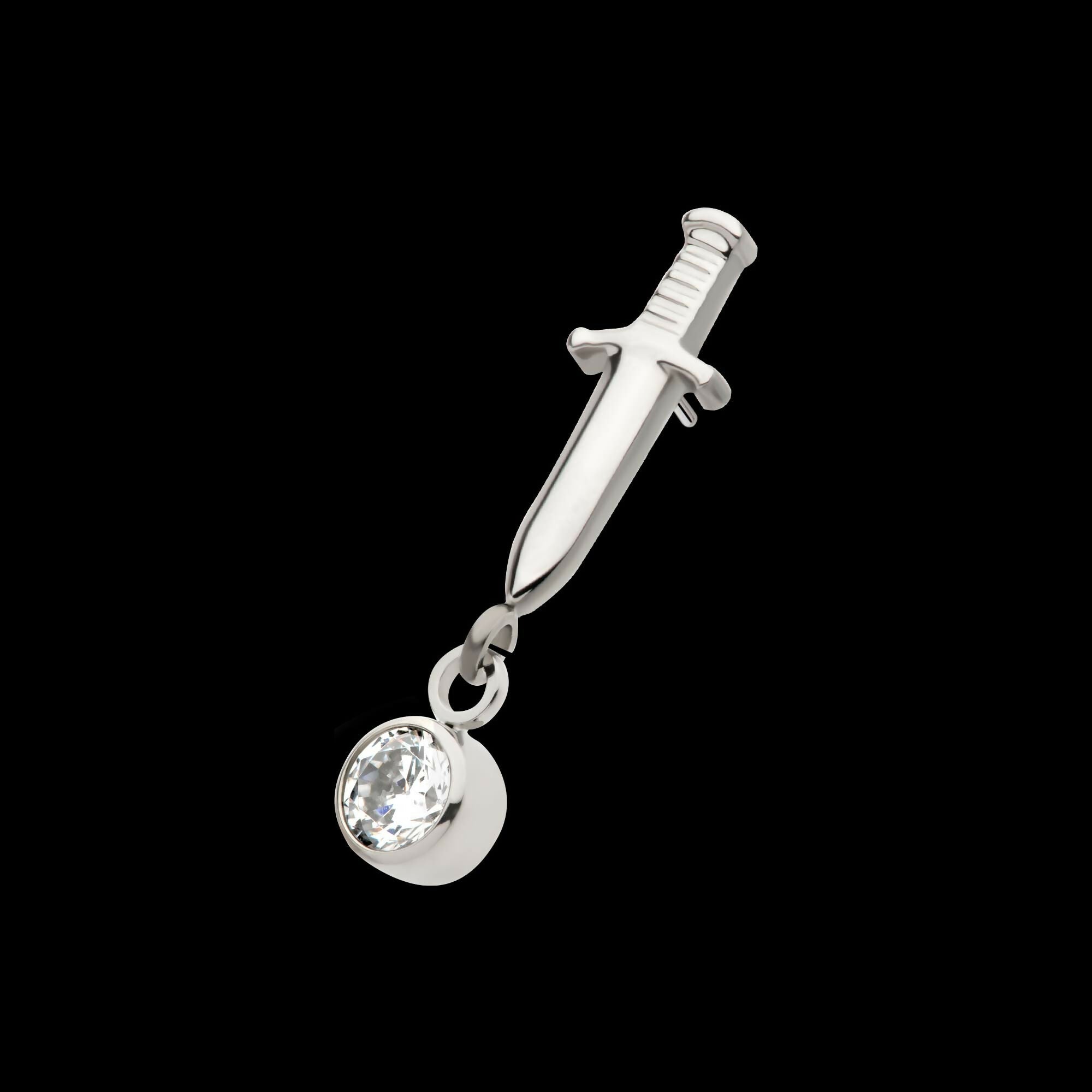 Titanium Threadless Dangle Bezel Round Gem Dagger Top