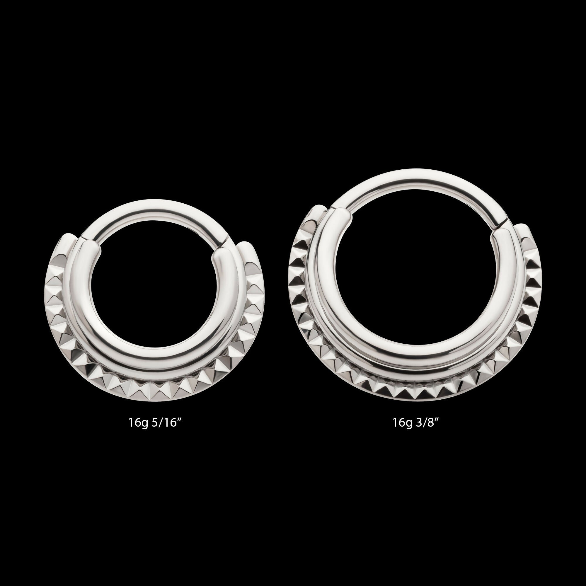 Terraced Triple Stack with Pyramid Stud Front Facing Hinged Segment Clicker Hoop Earring / Nosering – Titanium