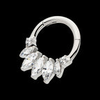 Clustered Prong Set Round & Marquise CZ Front Facing Hinged Segment Clicker Hoop Earring / Nosering – Titanium