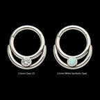 Double Hoop with Round Bezel Set Gem/Opal Front Facing Hinged Segment Clicker Earring / Nosering – Titanium