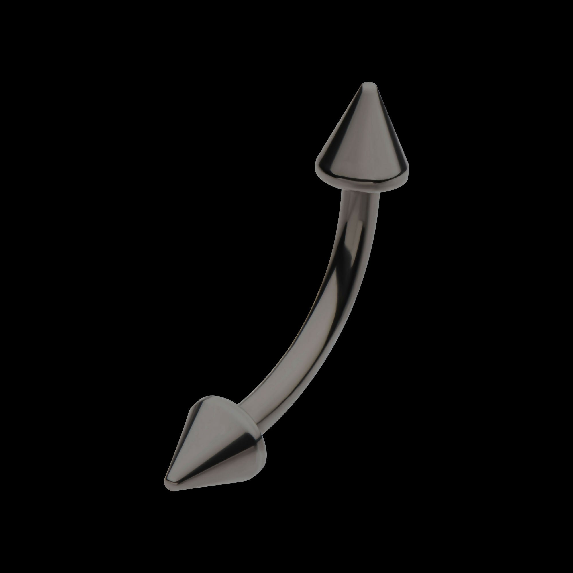 Black PVD Titanium Internally Threaded Spike End Curved Barbell Earring / Nosering