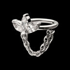 Triple Marquise Gem Cluster Hoop with 2-Tier Chain Dangle Hinged Segment Clicker Earring / Nosering – Titanium