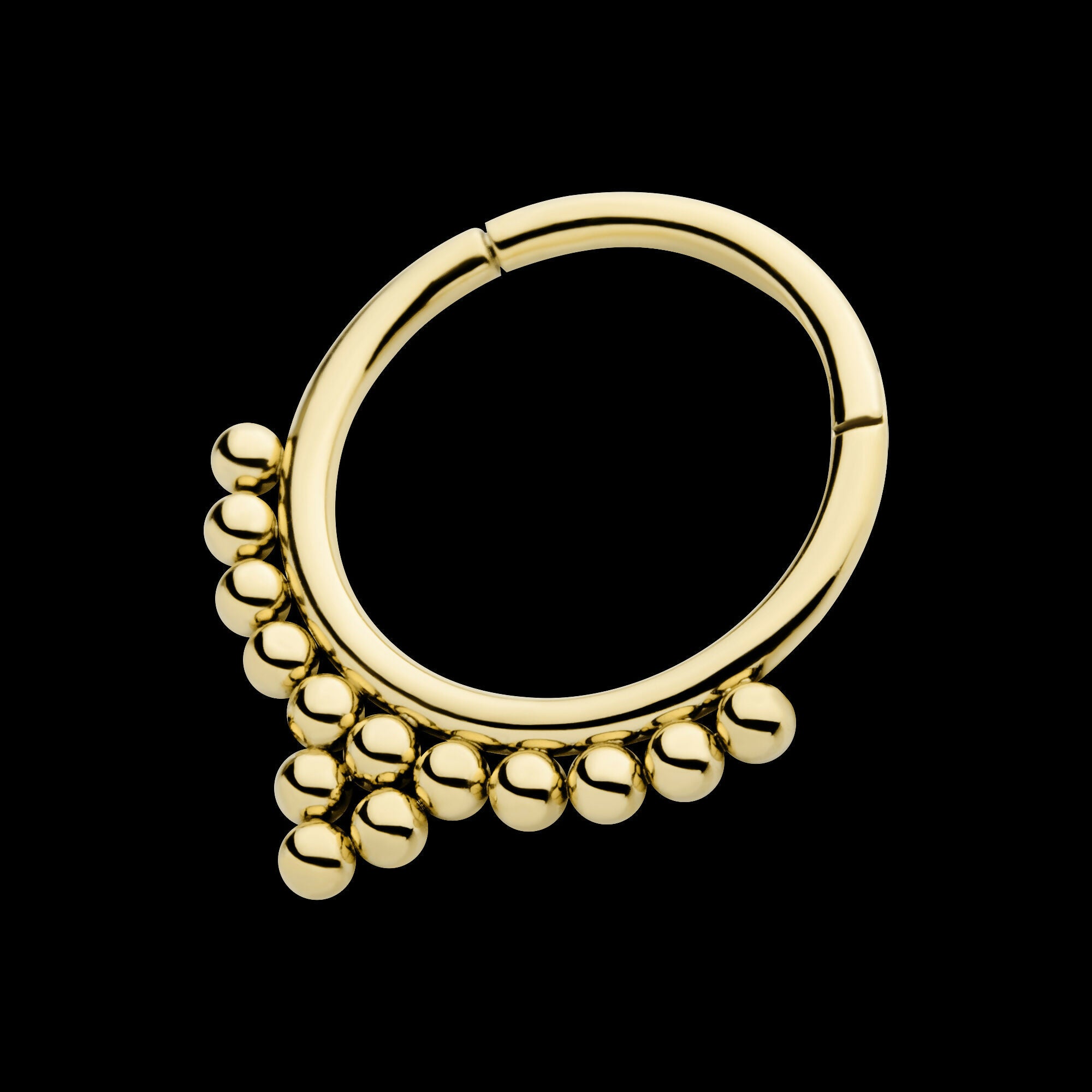 14 Bead Cluster Front Facing Hinged Segment Clicker Hoop Earring / Nosering – 14Kt Yellow Gold