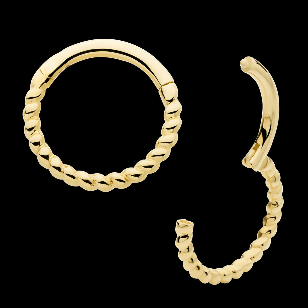 Twisted Rope Front Facing Hinged Segment Clicker Hoop Earring / Nosering – 14Kt Yellow Gold
