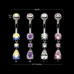 Internally Threaded Double Dangle Prong Set Round and Teadrop Gem Navel Earring / Nosering – Titanium