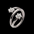 Double Ended Twist Side Facing Hinged Segment Clicker with Flower CZ Hoop Earring / Nosering – Titanium