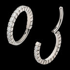 Prong Set Full Clear CZ Side Facing Hinged Segment Clicker Hoop Earring / Nosering – Titanium
