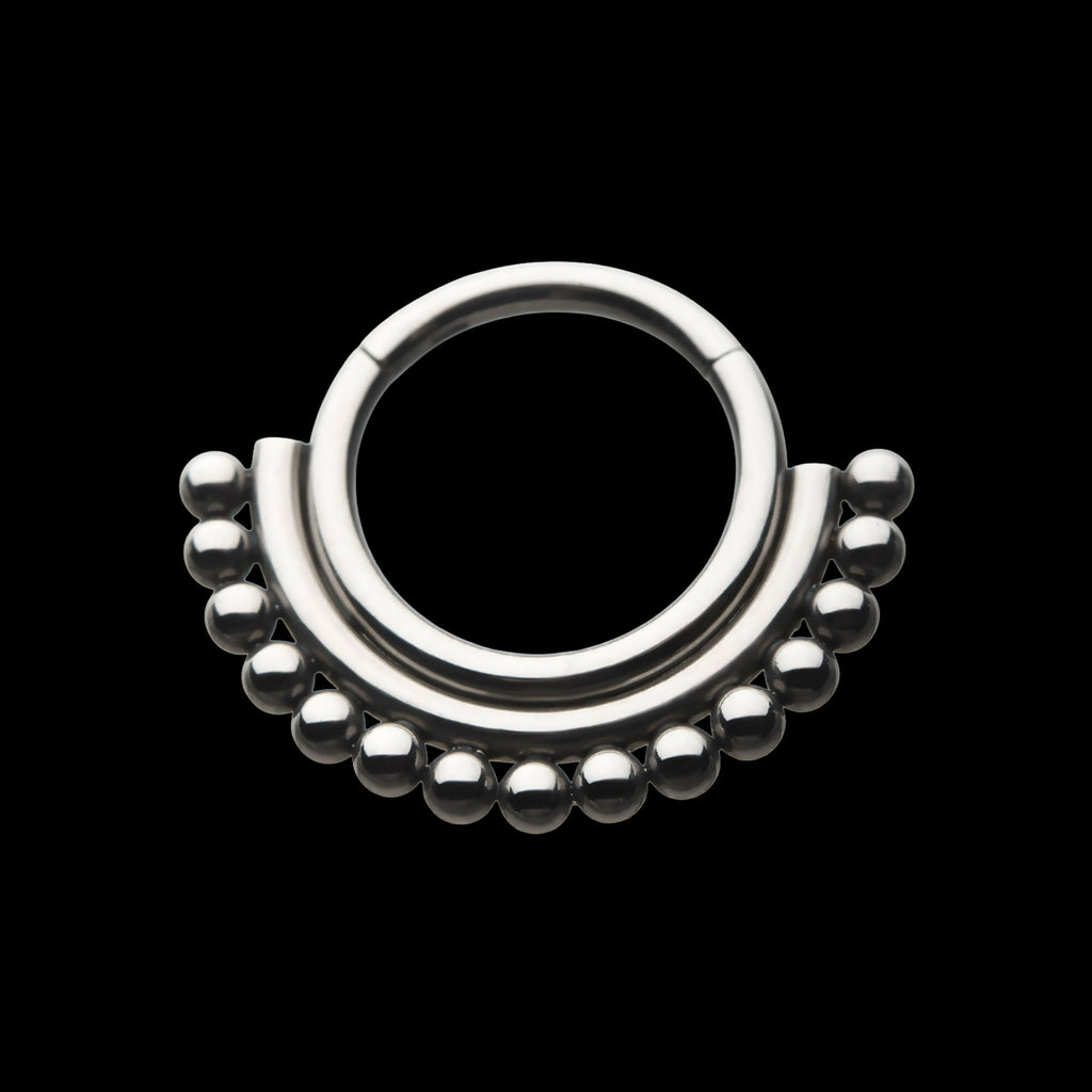15-Beaded Classic Front Facing Hinged Segment Clicker Hoop Earring / Nosering – Titanium