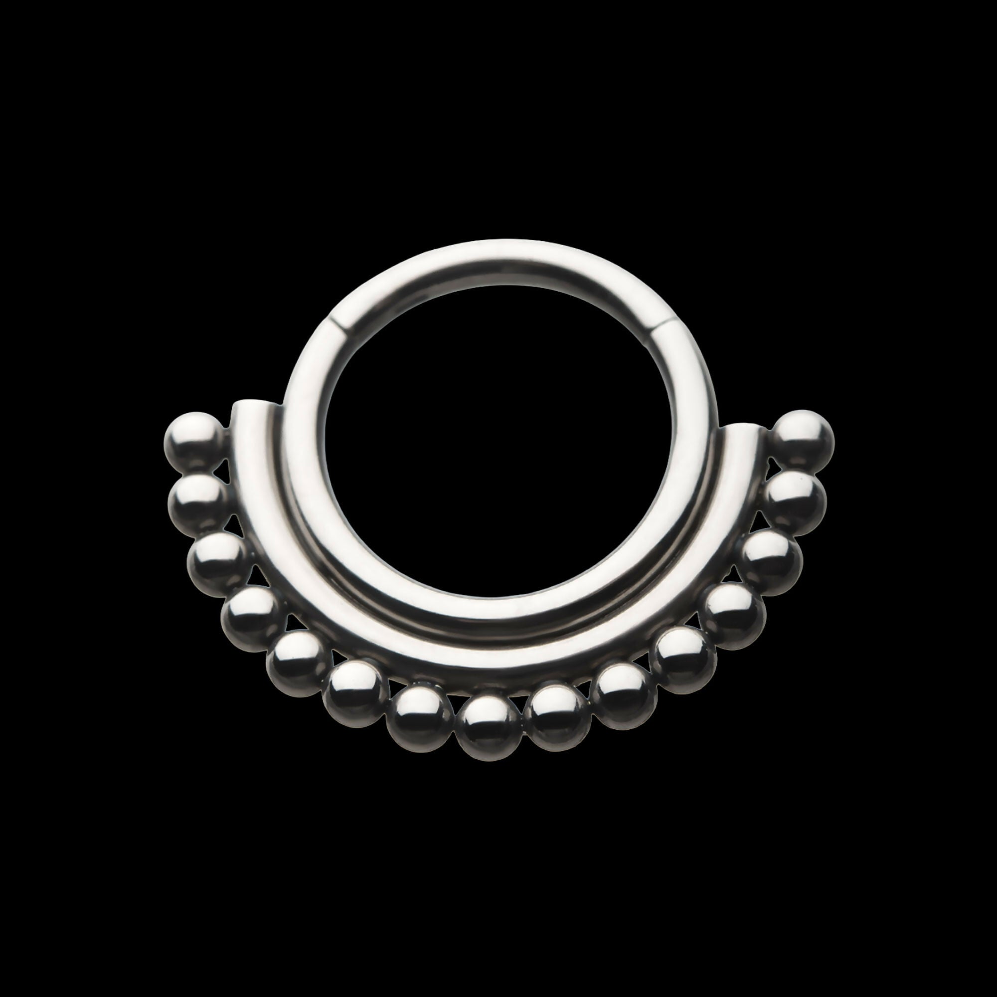 15-Beaded Classic Front Facing Hinged Segment Clicker Hoop Earring / Nosering – Titanium