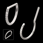 D-Ring Clicker with CNC Set Clear CZ Gem Hoop Earring / Nosering – Titanium