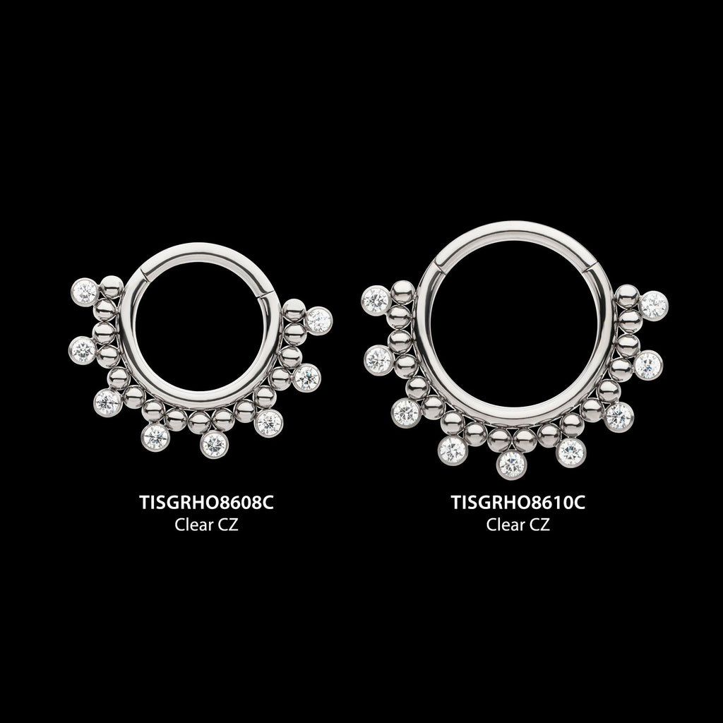 Titanium Clustered Beads with 7 Bezel Round CZ Front Facing Hinged Segment Clicker