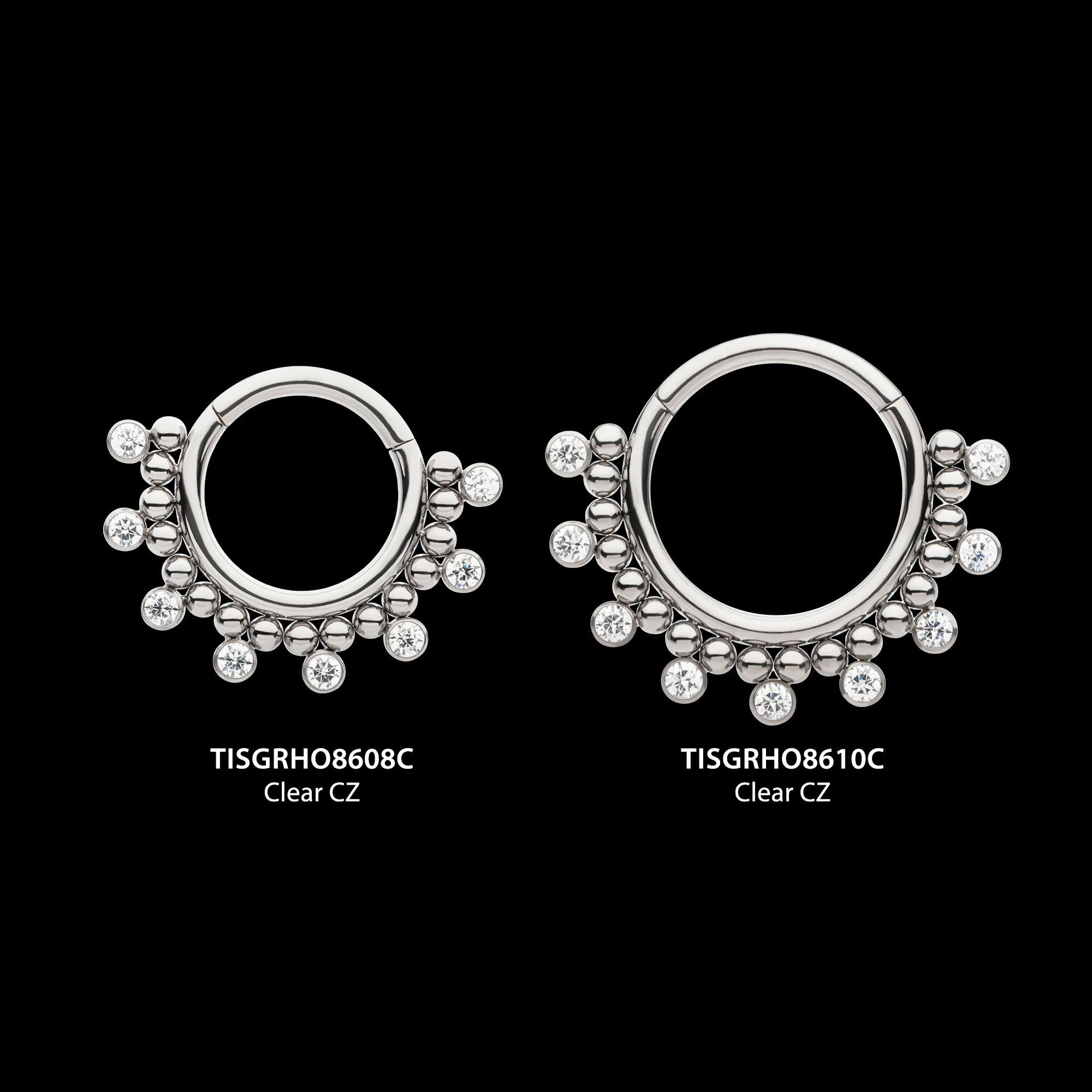 Titanium Clustered Beads with 7 Bezel Round CZ Front Facing Hinged Segment Clicker