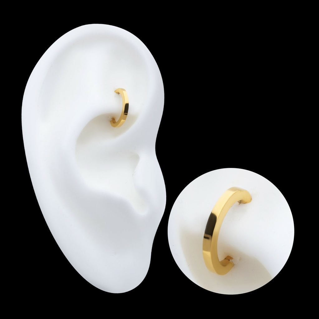 16g 24Kt Gold PVD Titanium Oval Shape Hinged Segment Clicker (for Rook Piercing) Hoop Earring / Nosering