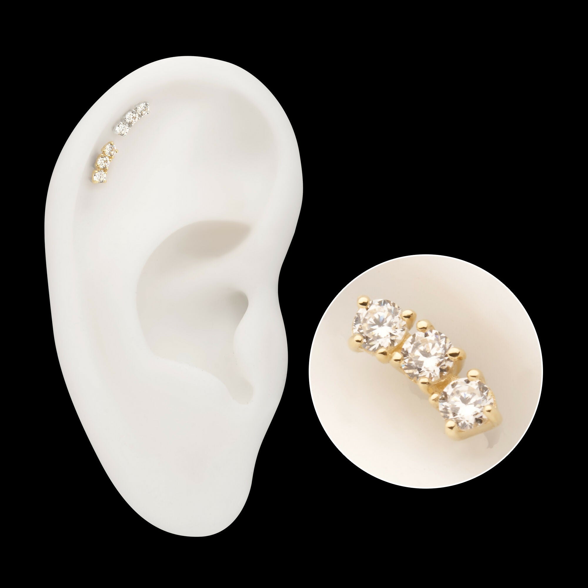 14Kt Gold Threadless Centered Gem Curved Cluster Top