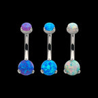 Internally Threaded with Prong Set Round Synthetic Opal Fixed Navel Earring / Nosering – Titanium