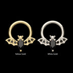 14Kt Gold Flying Bat with Prong Set Black Gem Front Facing Hinged Segment Clicker