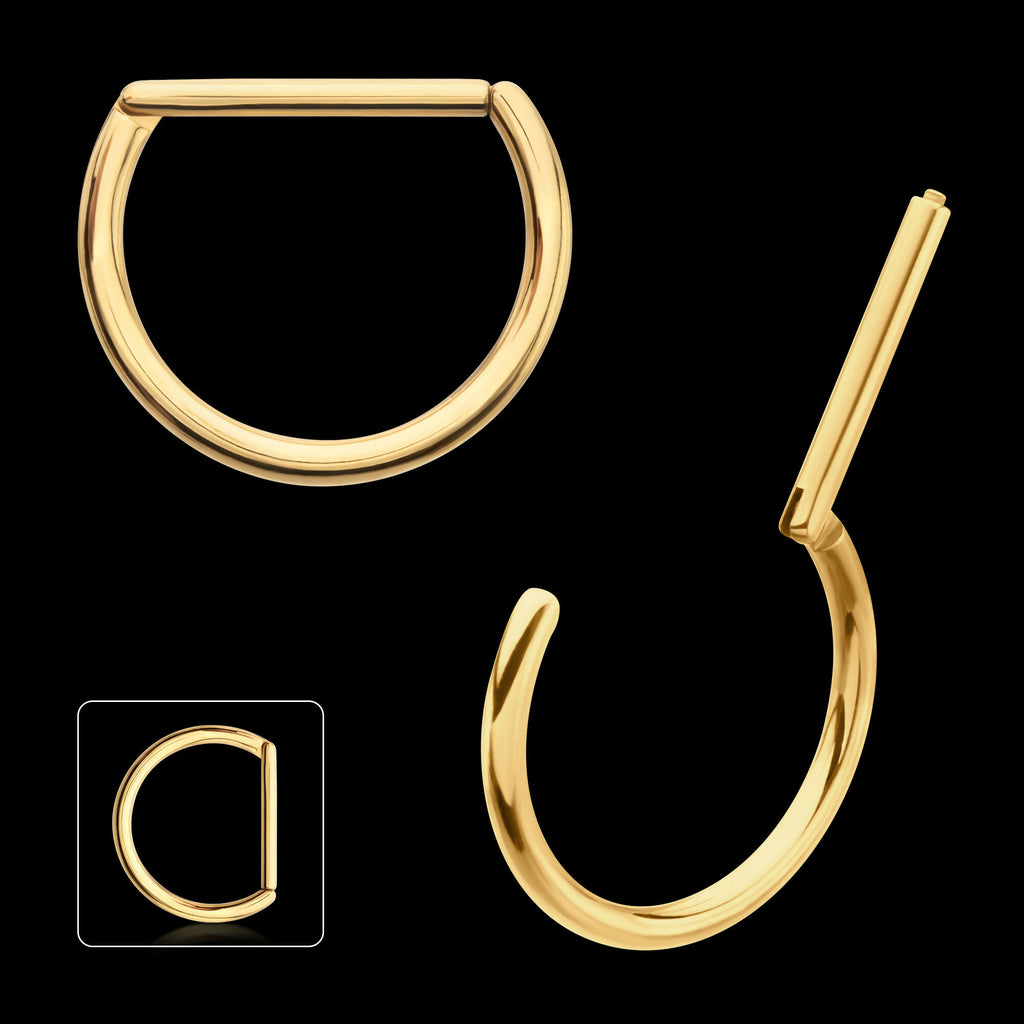 24Kt Gold PVD Titanium D-Ring Clicker Hoop Earring / Nosering