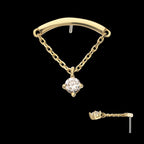 14Kt Yellow Gold Threadless Curved Bar Top with 4-Prong Lab-Grown Diamond Dangle