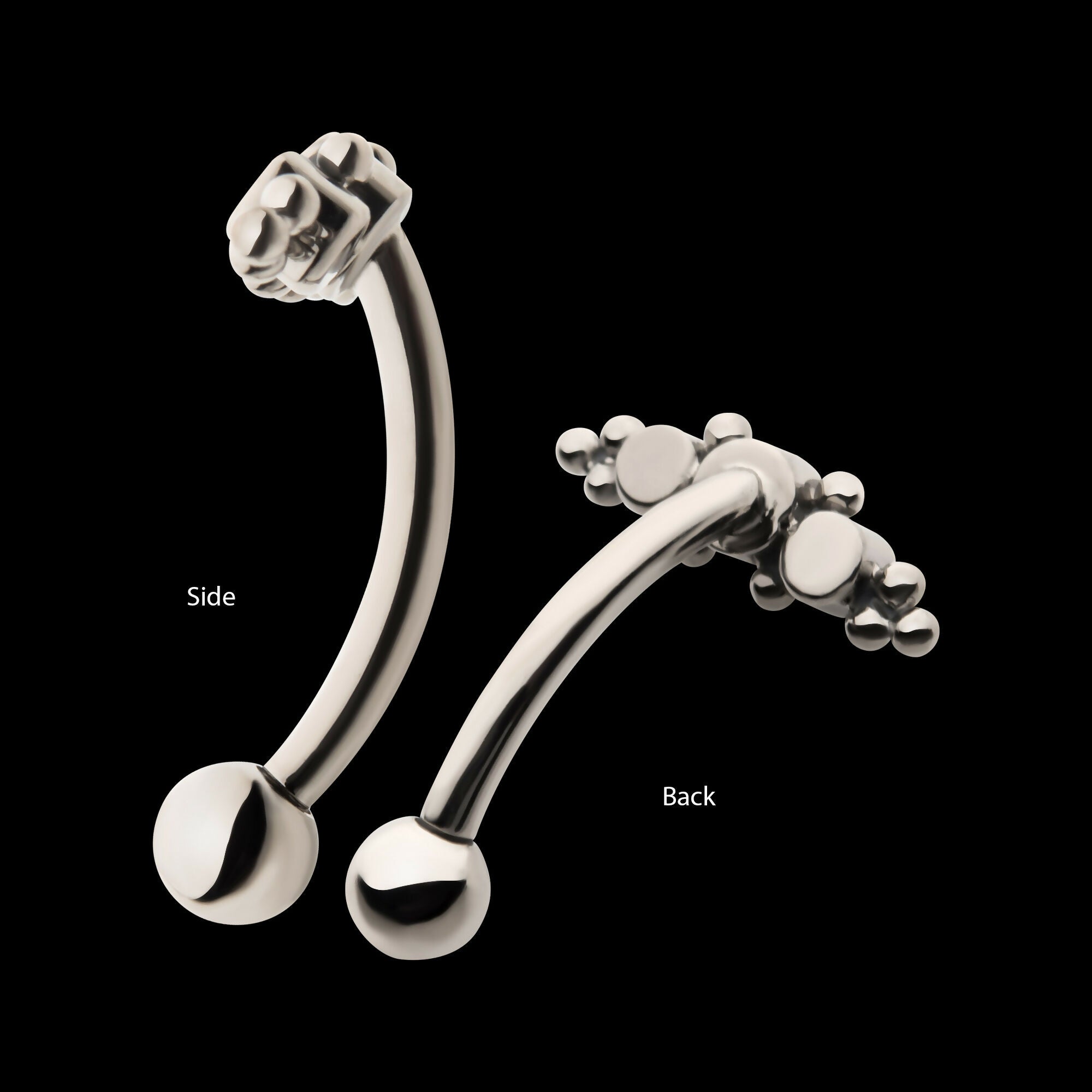 Internally Threaded with Beaded Bezel Set CZ 3-Cluster Fixed Top Curved Barbell Earring / Nosering – Titanium
