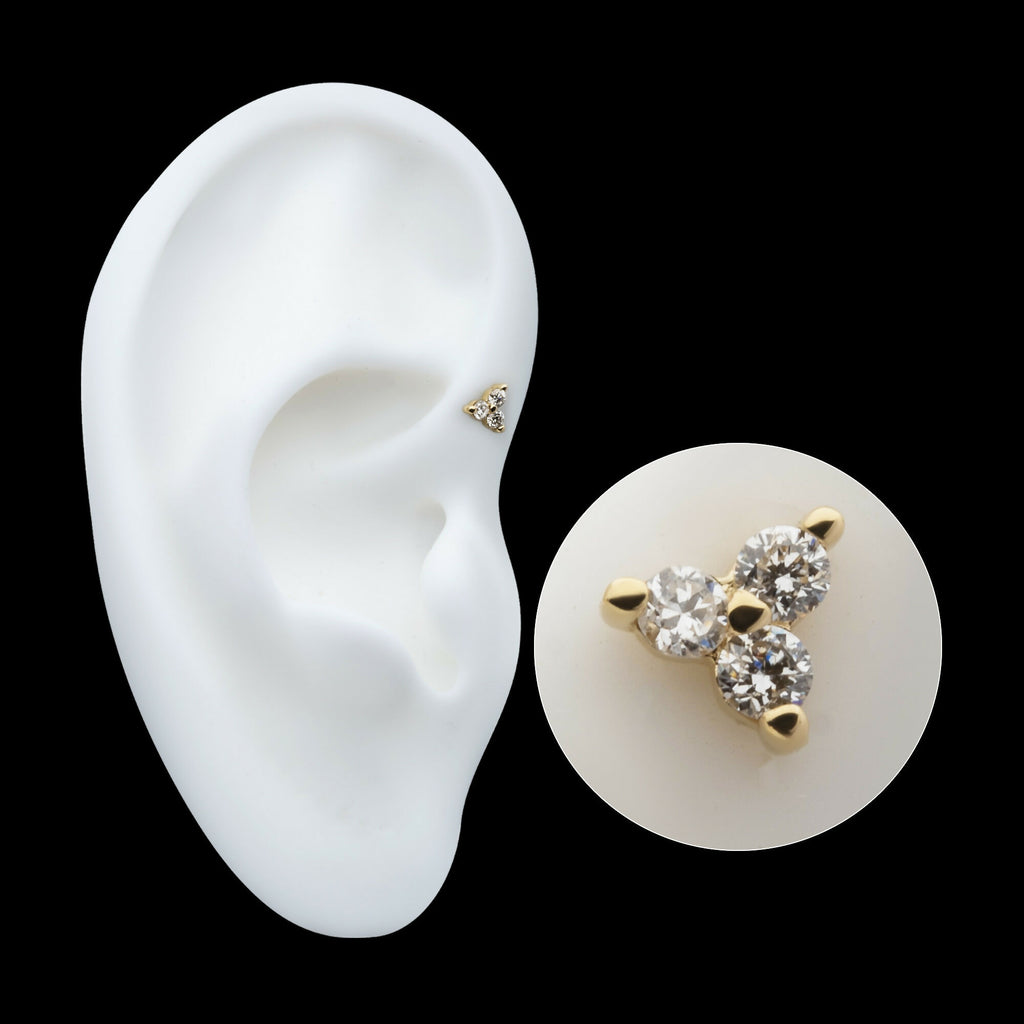 14Kt Gold Threadless Prong Set 1.5mm Round Gem Trinity Top