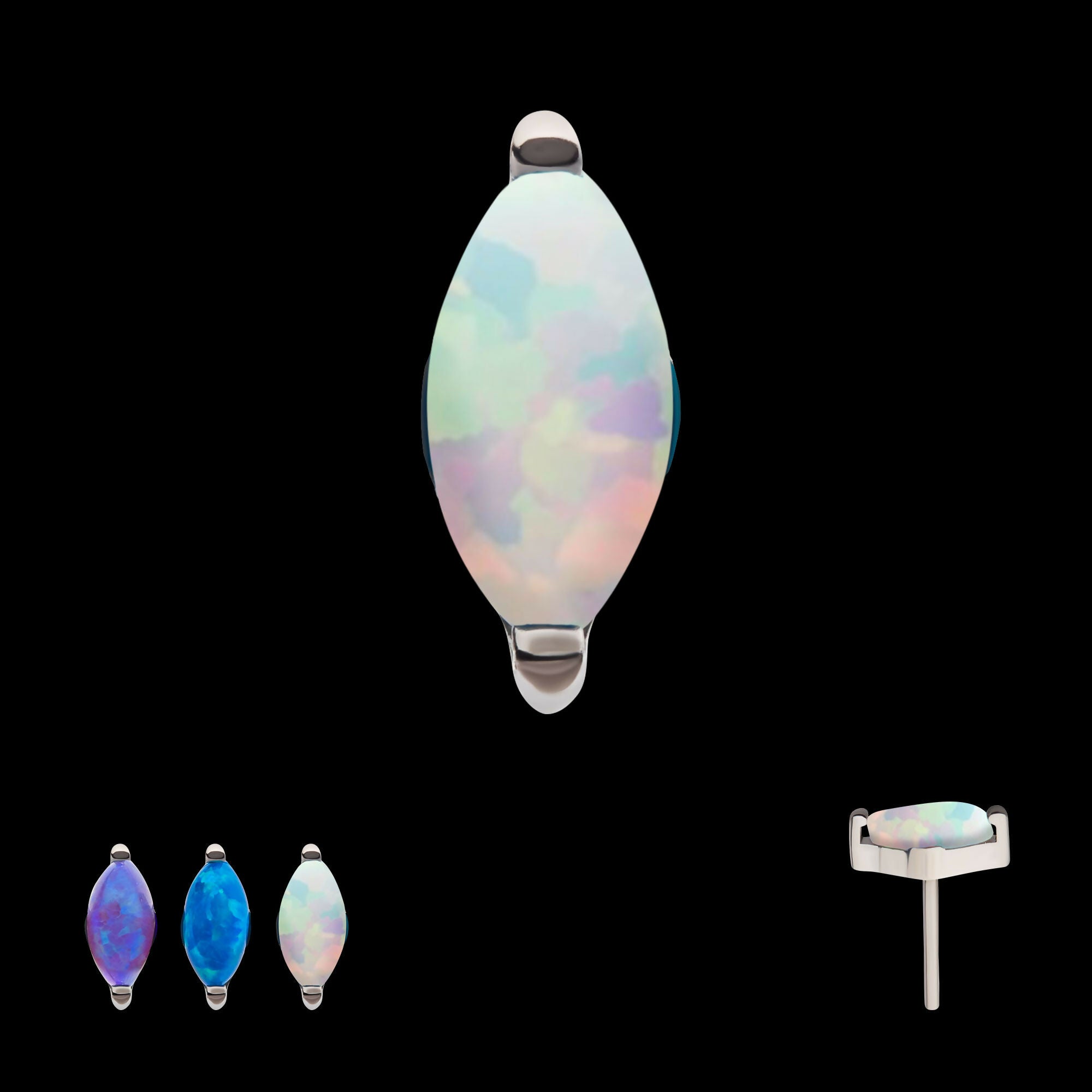 Titanium Threadless with 2-Prong Marquise Opal Top