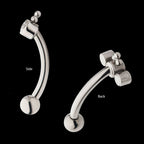 Internally Threaded with Tri Bead & 3-Cluster Bezel Set Clear AAA CZ Fixed Top Curved Barbell Earring / Nosering – Titanium