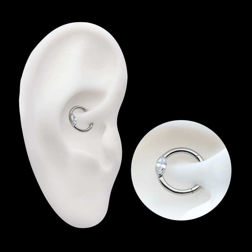 Eye CZ Front Facing Hinged Segment Clicker Hoop Earring / Nosering – Titanium