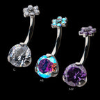 Internally Threaded with Prong Set AAA CZ & Synthetic Opal Flower Top and Round Bottom Fixed Navel Earring / Nosering – Titanium