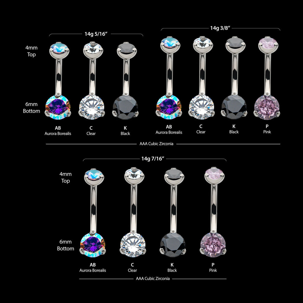 Internally Threaded with Prong Set Round AAA CZ Fixed Navel Earring / Nosering – Titanium