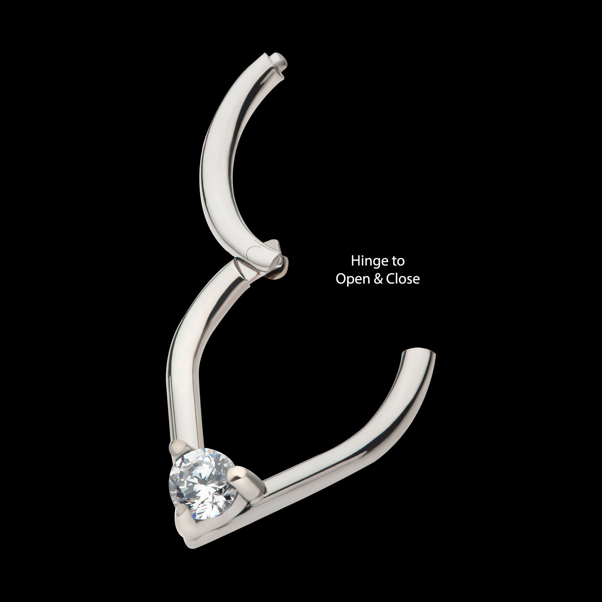 Prong Set Round CZ/Opal Front Facing Hinged Segment Clicker Hoop Earring / Nosering – Titanium